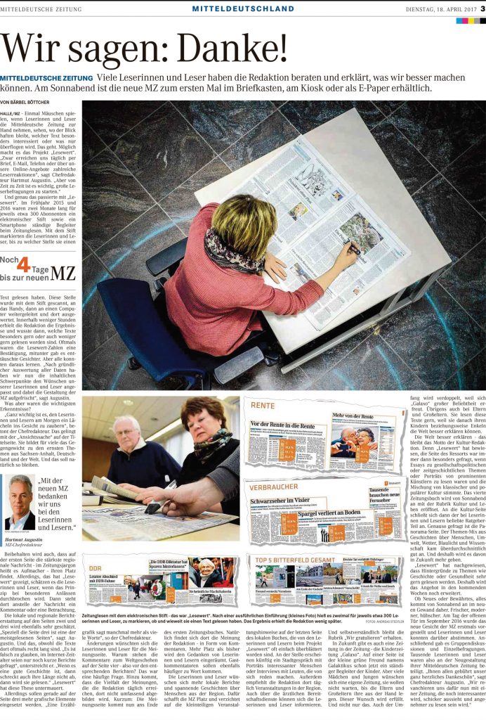 Die Relaunch-Sonderseite in der Mitteldeutschen Zeitung mit vielen Lesewert-Infos.